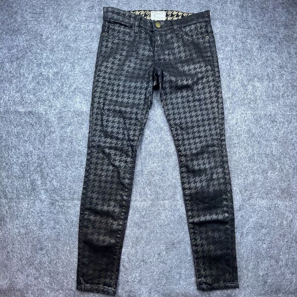 Current Elliott Jeans Women 27 Black Foil Houndstooth Metallic Rock Ankle Skinny - Picture 1 of 7